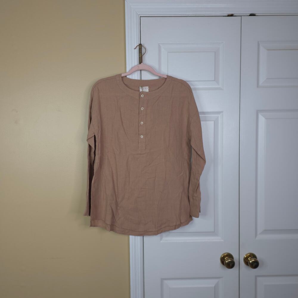 Mus & Bombon Dogoda Henley Long Sleeve Shirt in Tostado Size S